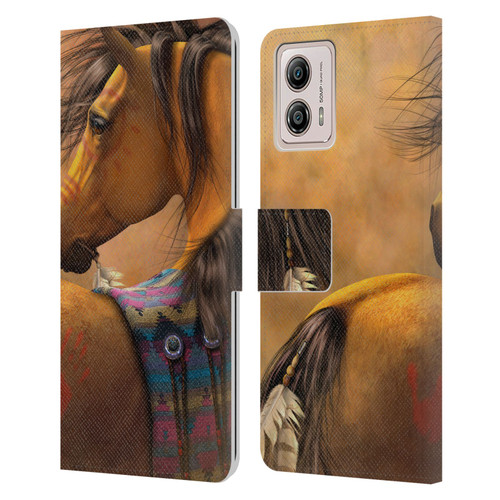 Laurie Prindle Western Stallion Kiowa Gold Leather Book Wallet Case Cover For Motorola Moto G53 5G