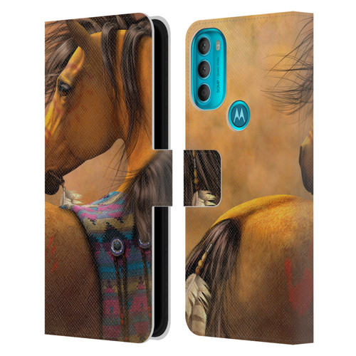 Laurie Prindle Western Stallion Kiowa Gold Leather Book Wallet Case Cover For Motorola Moto G71 5G
