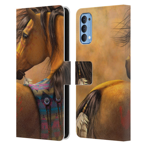 Laurie Prindle Western Stallion Kiowa Gold Leather Book Wallet Case Cover For OPPO Reno 4 5G