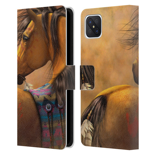 Laurie Prindle Western Stallion Kiowa Gold Leather Book Wallet Case Cover For OPPO Reno4 Z 5G