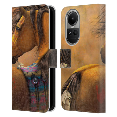 Laurie Prindle Western Stallion Kiowa Gold Leather Book Wallet Case Cover For OPPO Reno10 5G / Reno10 Pro 5G