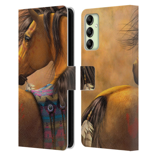 Laurie Prindle Western Stallion Kiowa Gold Leather Book Wallet Case Cover For Samsung Galaxy A14 5G