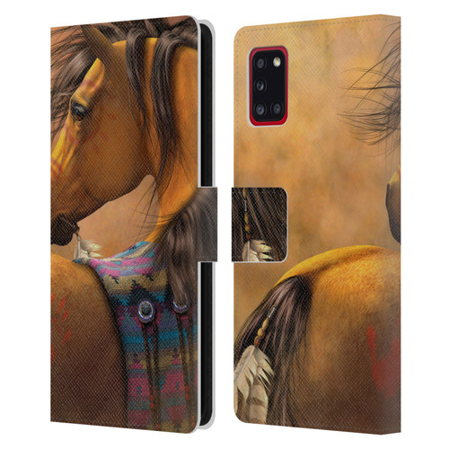 Laurie Prindle Western Stallion Kiowa Gold Leather Book Wallet Case Cover For Samsung Galaxy A31 (2020)