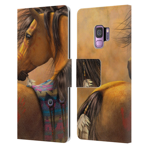 Laurie Prindle Western Stallion Kiowa Gold Leather Book Wallet Case Cover For Samsung Galaxy S9
