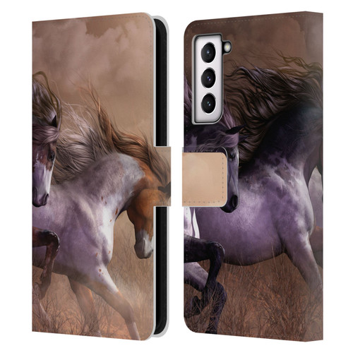 Laurie Prindle Western Stallion Run To Freedom Leather Book Wallet Case Cover For Samsung Galaxy S21 5G