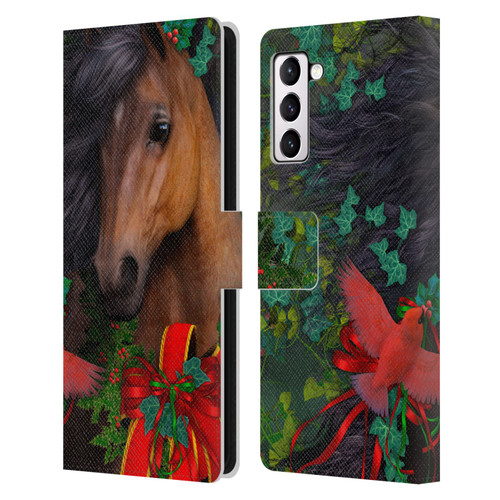 Laurie Prindle Western Stallion A Morgan Christmas Leather Book Wallet Case Cover For Samsung Galaxy S21+ 5G