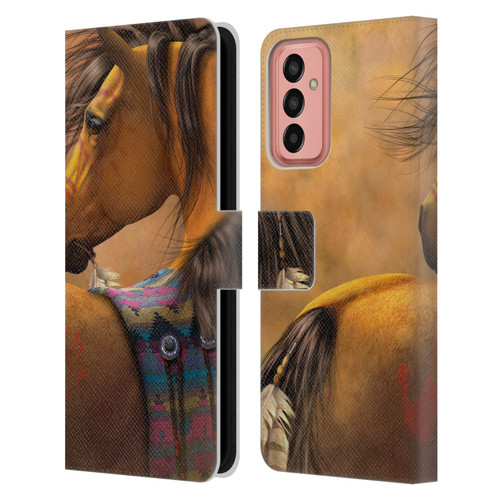 Laurie Prindle Western Stallion Kiowa Gold Leather Book Wallet Case Cover For Samsung Galaxy M13 (2022)