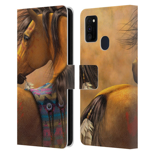 Laurie Prindle Western Stallion Kiowa Gold Leather Book Wallet Case Cover For Samsung Galaxy M30s (2019)/M21 (2020)