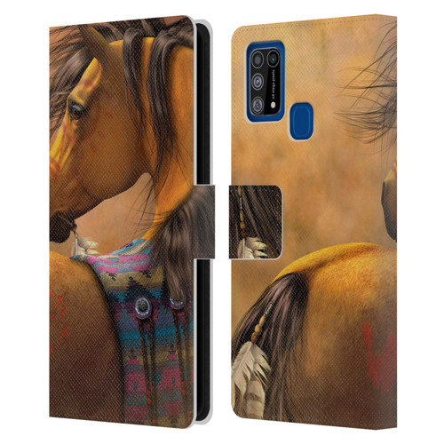 Laurie Prindle Western Stallion Kiowa Gold Leather Book Wallet Case Cover For Samsung Galaxy M31 (2020)