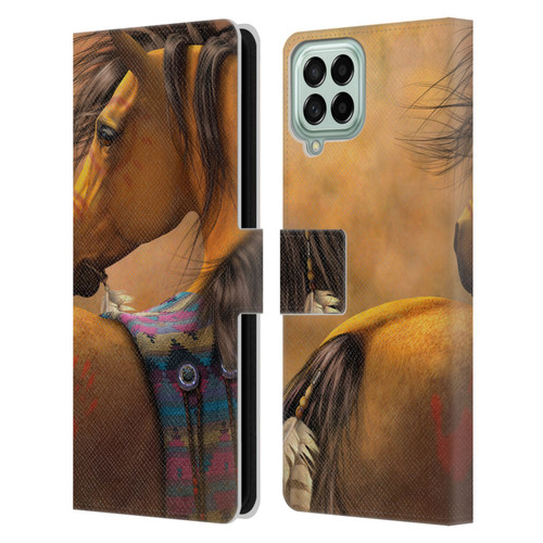 Laurie Prindle Western Stallion Kiowa Gold Leather Book Wallet Case Cover For Samsung Galaxy M53 (2022)