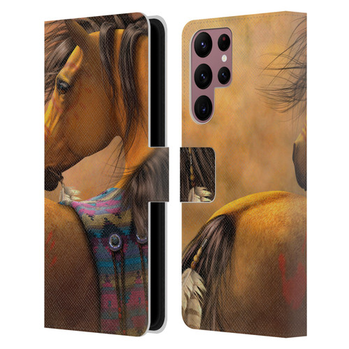 Laurie Prindle Western Stallion Kiowa Gold Leather Book Wallet Case Cover For Samsung Galaxy S22 Ultra 5G