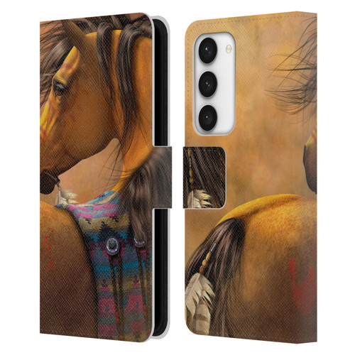 Laurie Prindle Western Stallion Kiowa Gold Leather Book Wallet Case Cover For Samsung Galaxy S23 5G
