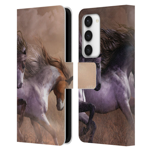 Laurie Prindle Western Stallion Run To Freedom Leather Book Wallet Case Cover For Samsung Galaxy S23 5G