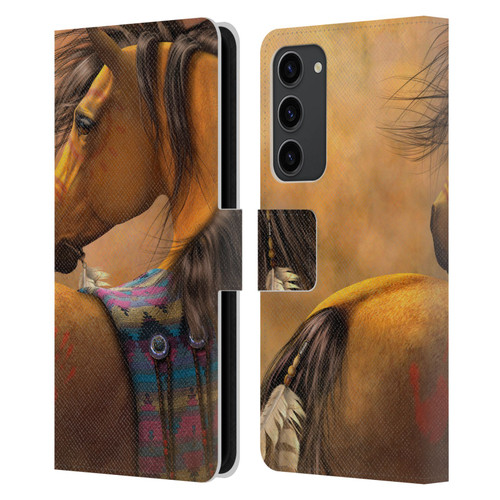 Laurie Prindle Western Stallion Kiowa Gold Leather Book Wallet Case Cover For Samsung Galaxy S23+ 5G