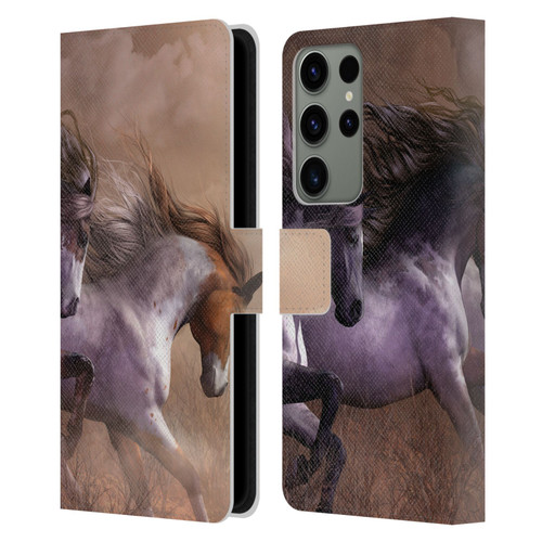Laurie Prindle Western Stallion Run To Freedom Leather Book Wallet Case Cover For Samsung Galaxy S23 Ultra 5G
