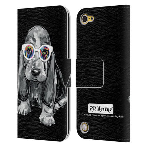 P.D. Moreno Black And White Dogs Basset Hound Leather Book Wallet Case Cover For Apple iPod Touch 5G 5th Gen