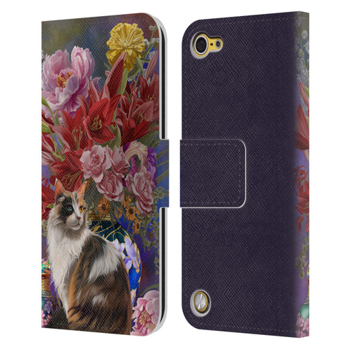 Nene Thomas Art Cat With Bouquet Of Flowers Leather Book Wallet Case Cover For Apple iPod Touch 5G 5th Gen