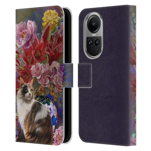 Nene Thomas Art Cat With Bouquet Of Flowers Leather Book Wallet Case Cover For OPPO Reno10 5G / Reno10 Pro 5G