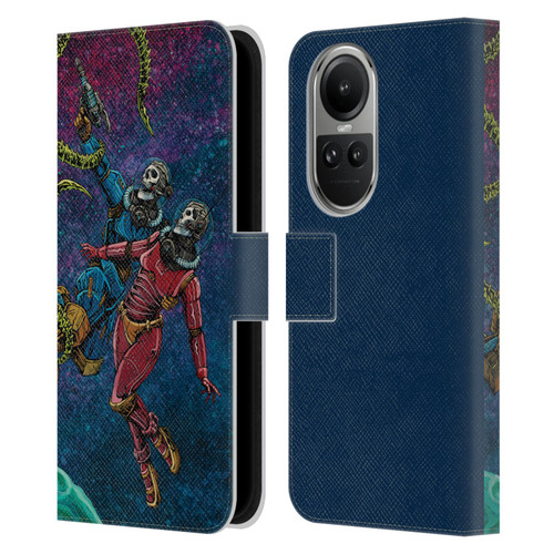 David Lozeau Colourful Grunge Astronaut Space Couple Love Leather Book Wallet Case Cover For OPPO Reno10 5G / Reno10 Pro 5G