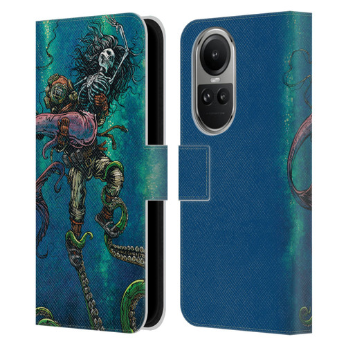 David Lozeau Colourful Grunge Diver And Mermaid Leather Book Wallet Case Cover For OPPO Reno10 5G / Reno10 Pro 5G