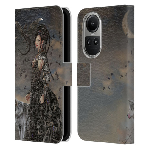 Nene Thomas Crescents Gothic Fairy Woman With Wolf Leather Book Wallet Case Cover For OPPO Reno10 5G / Reno10 Pro 5G
