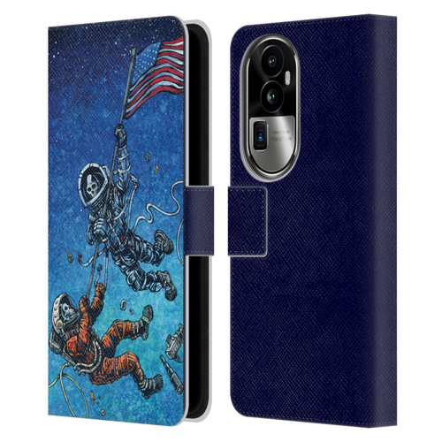 David Lozeau Skeleton Grunge Astronaut Battle Leather Book Wallet Case Cover For OPPO Reno10 Pro+