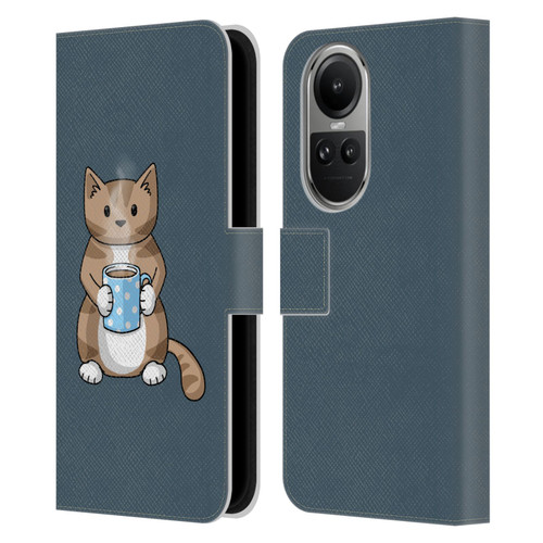 Beth Wilson Doodlecats Coffee Drinking Leather Book Wallet Case Cover For OPPO Reno10 5G / Reno10 Pro 5G