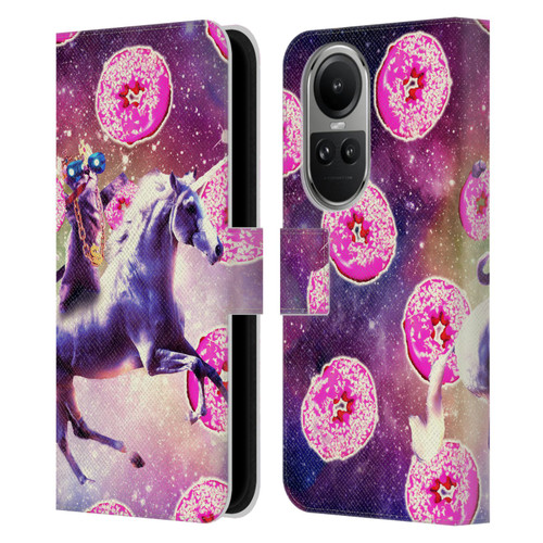 Random Galaxy Mixed Designs Thug Cat Riding Unicorn Leather Book Wallet Case Cover For OPPO Reno10 5G / Reno10 Pro 5G