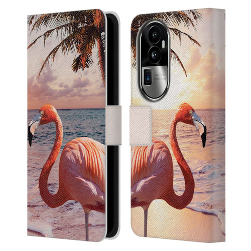 Random Galaxy Mixed Designs Flamingos & Palm Trees Leather Book Wallet Case Cover For OPPO Reno10 Pro+
