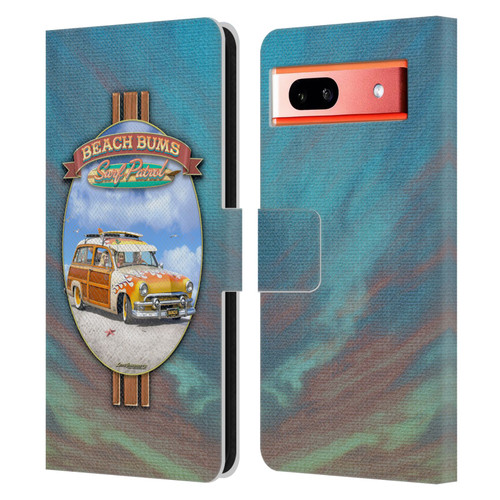 Larry Grossman Retro Collection Beach Bums Surf Patrol Leather Book Wallet Case Cover For Google Pixel 7a