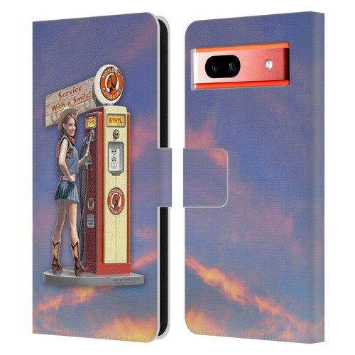 Larry Grossman Retro Collection Gasoline Girl Leather Book Wallet Case Cover For Google Pixel 7a