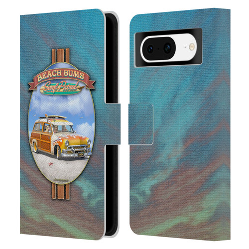Larry Grossman Retro Collection Beach Bums Surf Patrol Leather Book Wallet Case Cover For Google Pixel 8