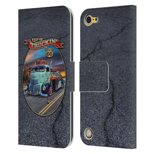 Larry Grossman Retro Collection Keep on Truckin' Rt. 66 Leather Book Wallet Case Cover For Apple iPod Touch 5G 5th Gen