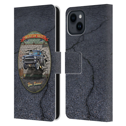 Larry Grossman Retro Collection Bustin' Out '55 Gasser Leather Book Wallet Case Cover For Apple iPhone 15