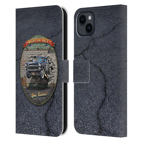 Larry Grossman Retro Collection Bustin' Out '55 Gasser Leather Book Wallet Case Cover For Apple iPhone 15 Plus