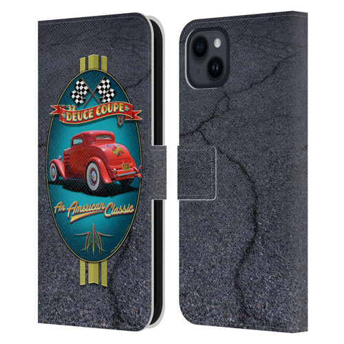 Larry Grossman Retro Collection Deuce Coupe Classic Leather Book Wallet Case Cover For Apple iPhone 15 Plus