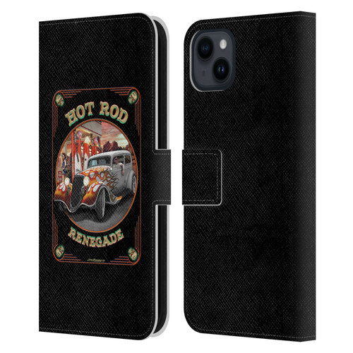 Larry Grossman Retro Collection Hot Rod Renegade Leather Book Wallet Case Cover For Apple iPhone 15 Plus
