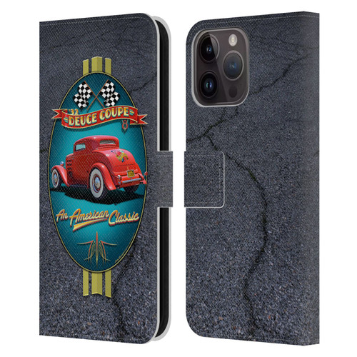 Larry Grossman Retro Collection Deuce Coupe Classic Leather Book Wallet Case Cover For Apple iPhone 15 Pro Max