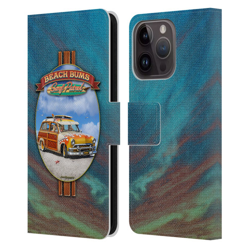 Larry Grossman Retro Collection Beach Bums Surf Patrol Leather Book Wallet Case Cover For Apple iPhone 15 Pro