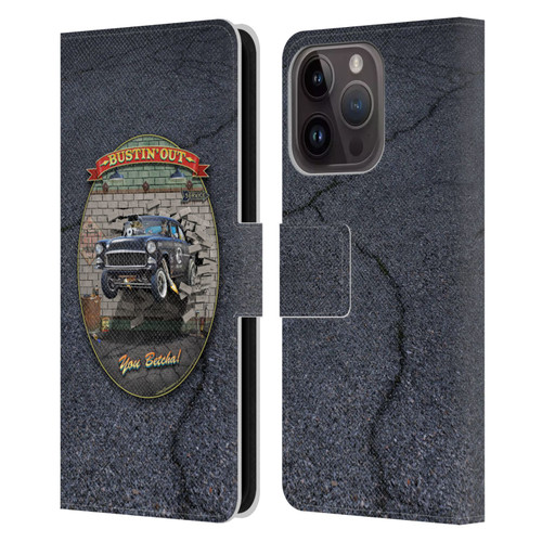 Larry Grossman Retro Collection Bustin' Out '55 Gasser Leather Book Wallet Case Cover For Apple iPhone 15 Pro