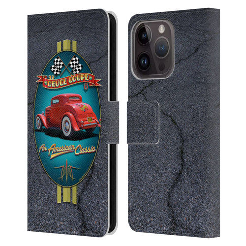 Larry Grossman Retro Collection Deuce Coupe Classic Leather Book Wallet Case Cover For Apple iPhone 15 Pro