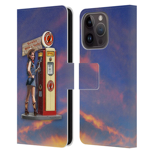 Larry Grossman Retro Collection Gasoline Girl Leather Book Wallet Case Cover For Apple iPhone 15 Pro