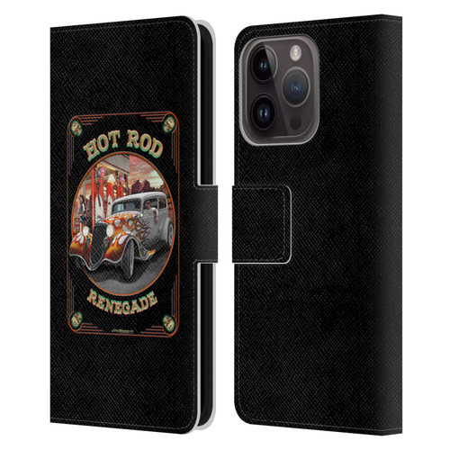 Larry Grossman Retro Collection Hot Rod Renegade Leather Book Wallet Case Cover For Apple iPhone 15 Pro