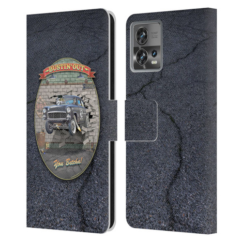 Larry Grossman Retro Collection Bustin' Out '55 Gasser Leather Book Wallet Case Cover For Motorola Moto Edge 30 Fusion
