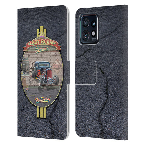 Larry Grossman Retro Collection Hot Rods Forever Leather Book Wallet Case Cover For Motorola Moto Edge 40 Pro