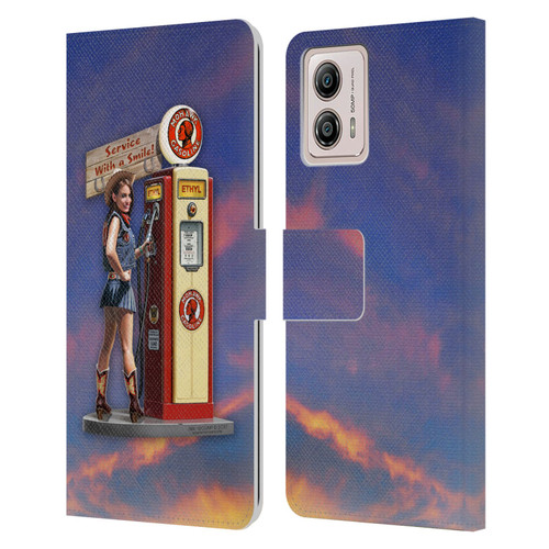 Larry Grossman Retro Collection Gasoline Girl Leather Book Wallet Case Cover For Motorola Moto G53 5G
