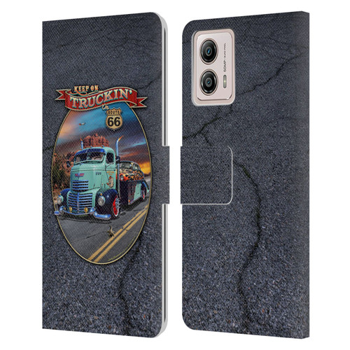 Larry Grossman Retro Collection Keep on Truckin' Rt. 66 Leather Book Wallet Case Cover For Motorola Moto G53 5G