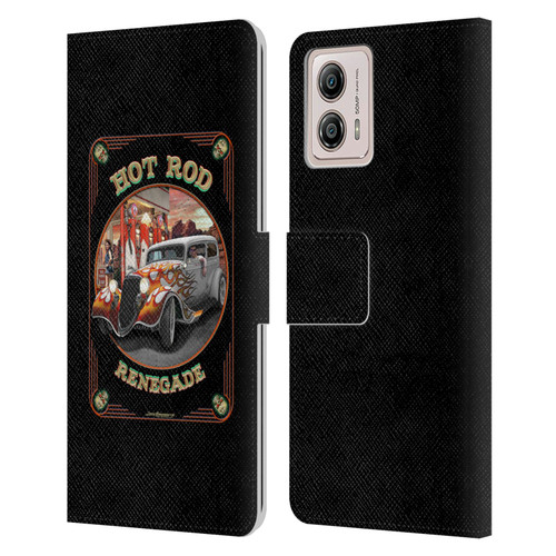 Larry Grossman Retro Collection Hot Rod Renegade Leather Book Wallet Case Cover For Motorola Moto G53 5G