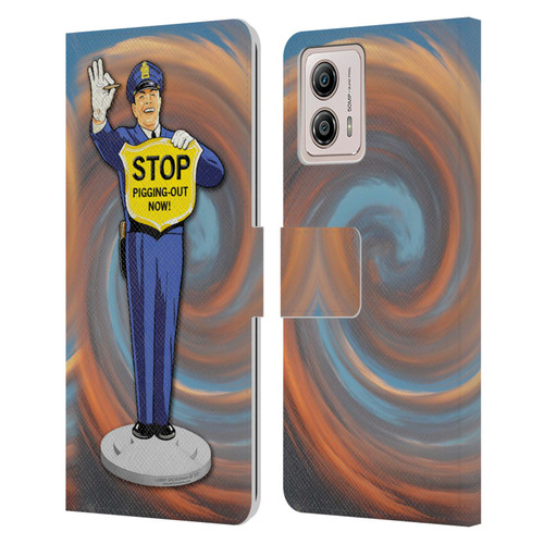 Larry Grossman Retro Collection Stop Pigging Out Leather Book Wallet Case Cover For Motorola Moto G53 5G
