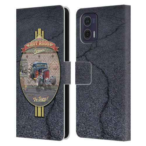 Larry Grossman Retro Collection Hot Rods Forever Leather Book Wallet Case Cover For Motorola Moto G73 5G